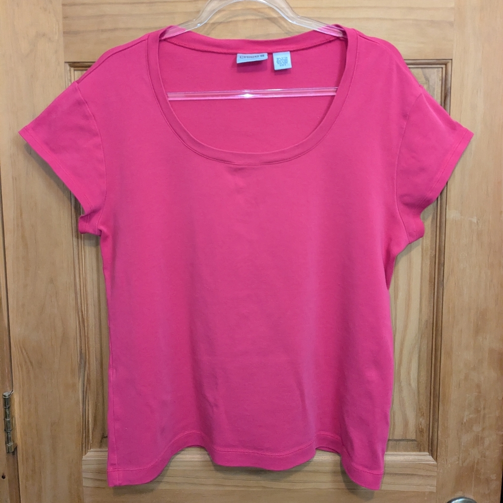 Chico's Women's Top Size 3 (XL) Pink Flutter Sleeves Stretchy Casual Spandex